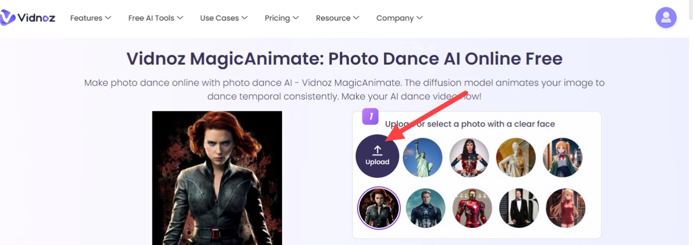 Vidnoz MagicAnimate'e Fotoğraf Yükle